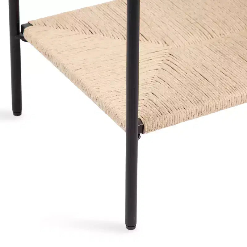 Table d'appoint à 2 niveaux en bois et tissage naturel Mandell - H 56 cm, naturel et noir