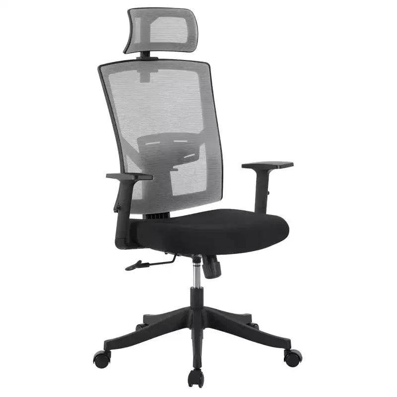 Chaise de bureau ergonomique à dossier haut, support lombaire et appui-tête réglables, chaise pivotante avec accoudoirs relevables, chaise de bureau en maille réglable en hauteur et inclinable