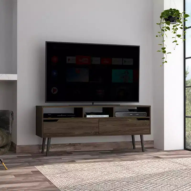 Meuble TV pour téléviseurs de 60 pouces - Console de 56 po avec 3 étagères ouvertes et 2 étagères intérieures