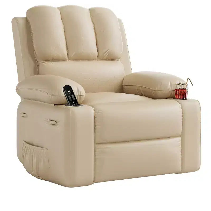 Fauteuil inclinable surdimensionné en cuir avec accoudoirs et porte-gobelets