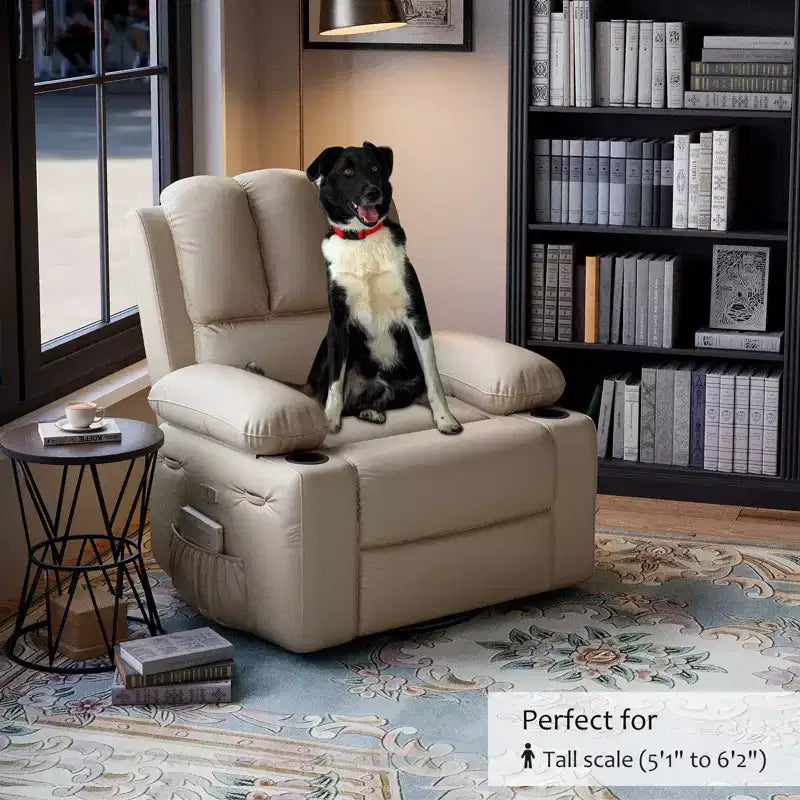 Fauteuil inclinable surdimensionné en cuir avec accoudoirs et porte-gobelets