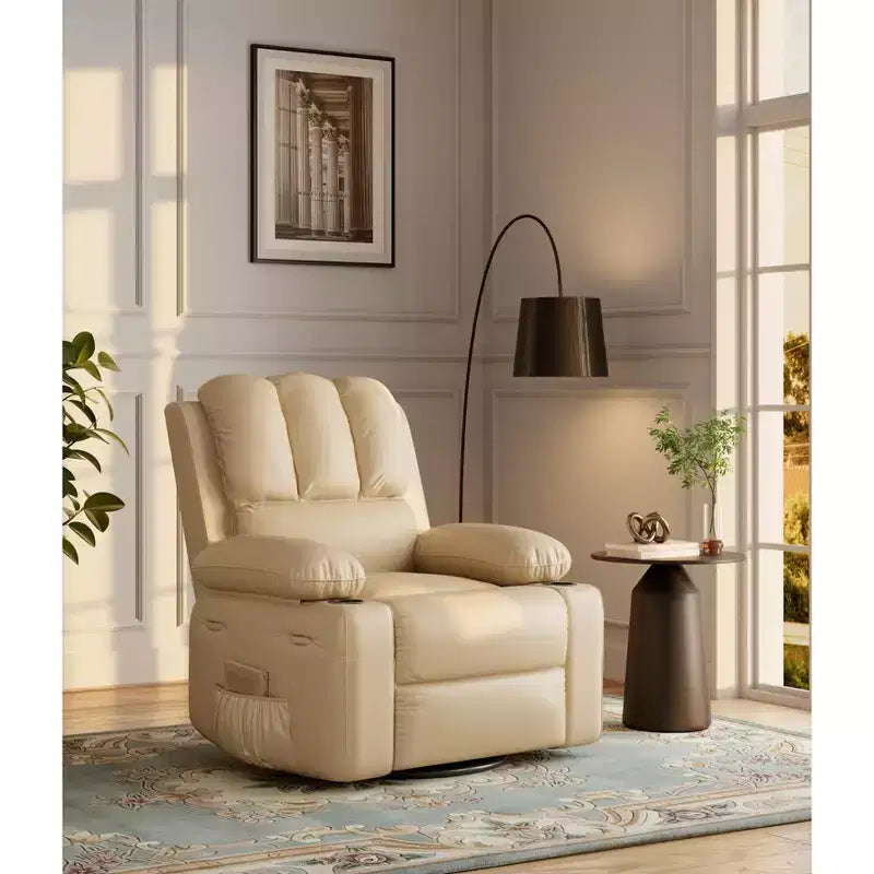 Fauteuil inclinable surdimensionné en cuir avec accoudoirs et porte-gobelets