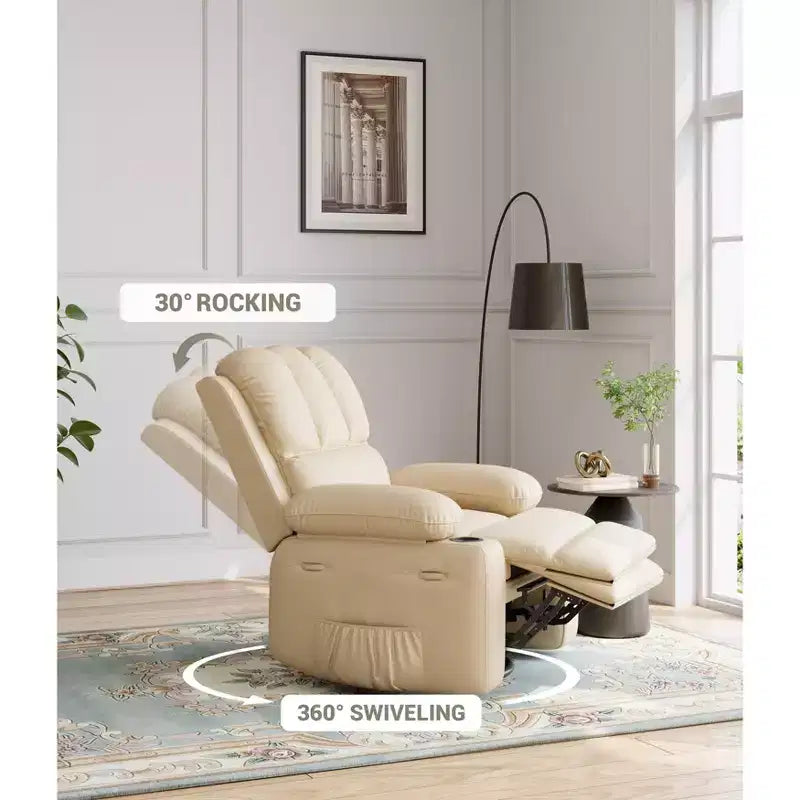 Fauteuil inclinable surdimensionné en cuir avec accoudoirs et porte-gobelets