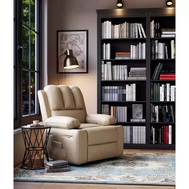 Fauteuil inclinable surdimensionné en cuir avec accoudoirs et porte-gobelets