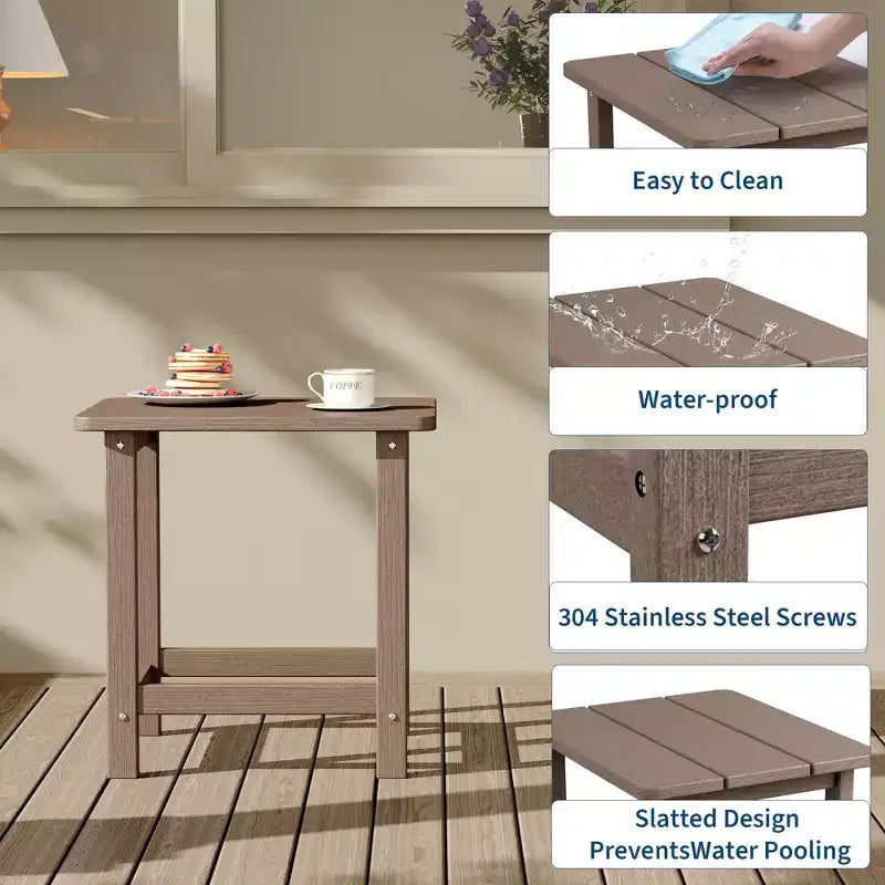 Table d'appoint extérieure carrée en PEHD - Table de patio Adirondack résistante aux intempéries