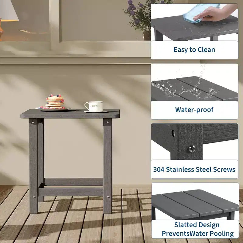 Table d'appoint extérieure carrée en PEHD - Table de patio Adirondack résistante aux intempéries