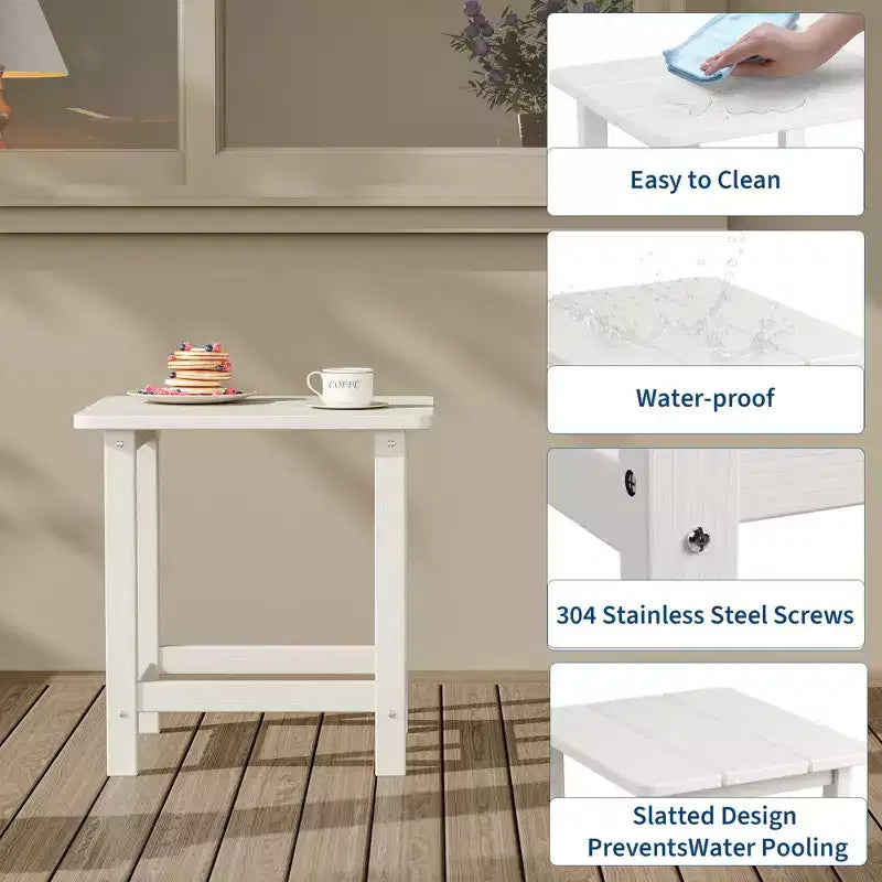 Table d'appoint extérieure carrée en PEHD - Table de patio Adirondack résistante aux intempéries