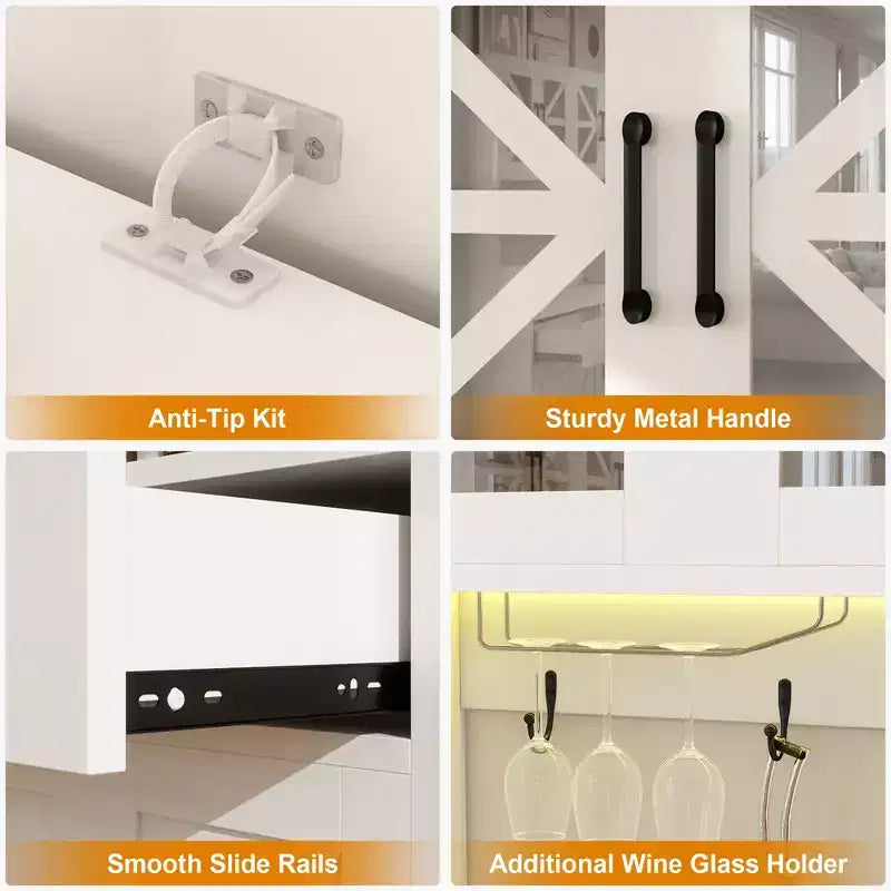 Armoire de cuisine avec lumières RVB Bluetooth intelligentes et rangements de porte, meuble-buffet de 180 cm de haut avec prise de courant
