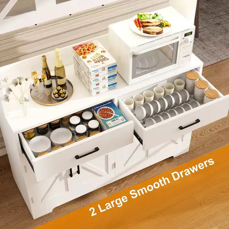 Armoire de cuisine avec lumières RVB Bluetooth intelligentes et rangements de porte, meuble-buffet de 180 cm de haut avec prise de courant