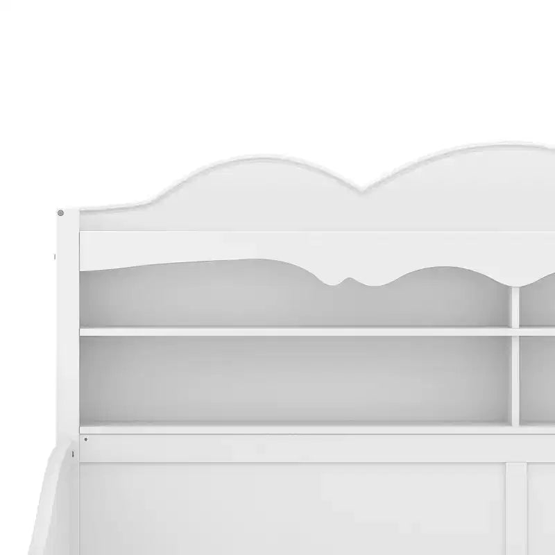 Lit de repos jumeau avec tiroirs de rangement et étagères de tête de lit, cadre de lit de repos en bois, blanc