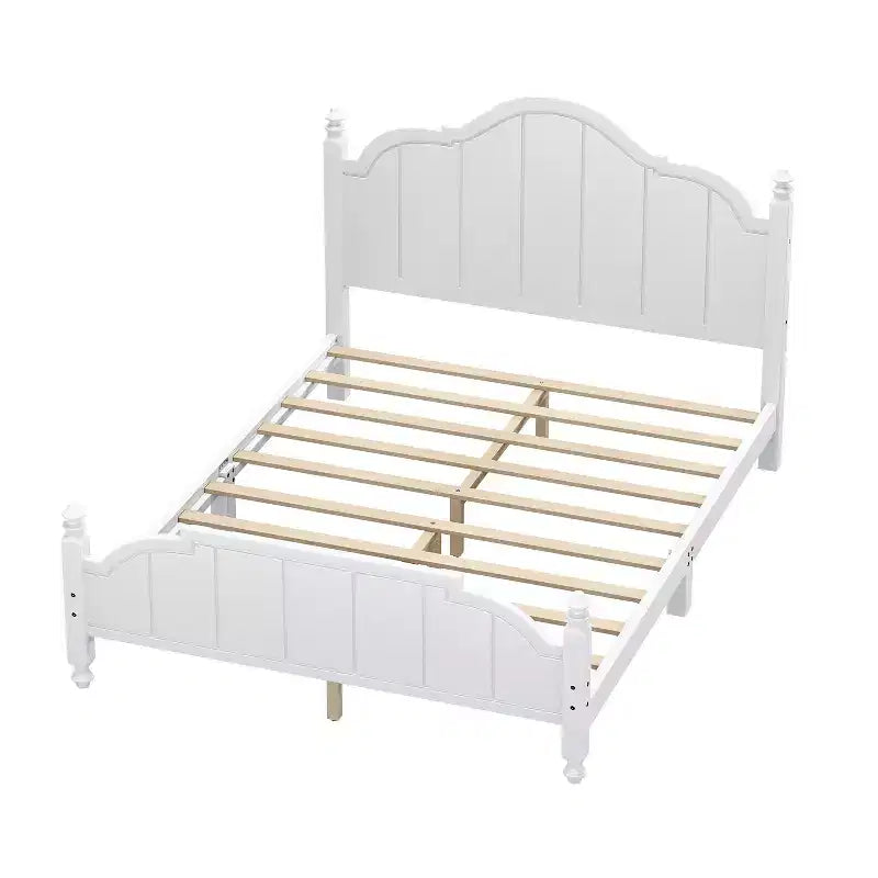 Cadre de lit Queen avec tête de lit, lit plateforme vintage en bois avec support à lattes, blanc