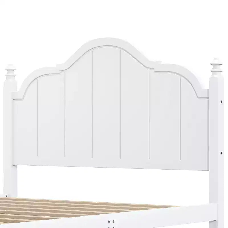 Cadre de lit Queen avec tête de lit, lit plateforme vintage en bois avec support à lattes, blanc