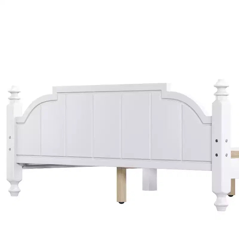 Cadre de lit Queen avec tête de lit, lit plateforme vintage en bois avec support à lattes, blanc