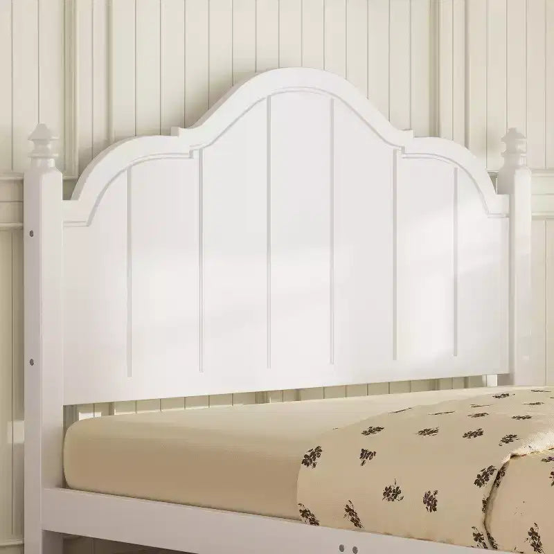 Cadre de lit Queen avec tête de lit, lit plateforme vintage en bois avec support à lattes, blanc