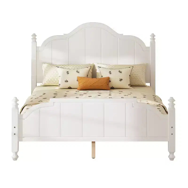 Cadre de lit Queen avec tête de lit, lit plateforme vintage en bois avec support à lattes, blanc