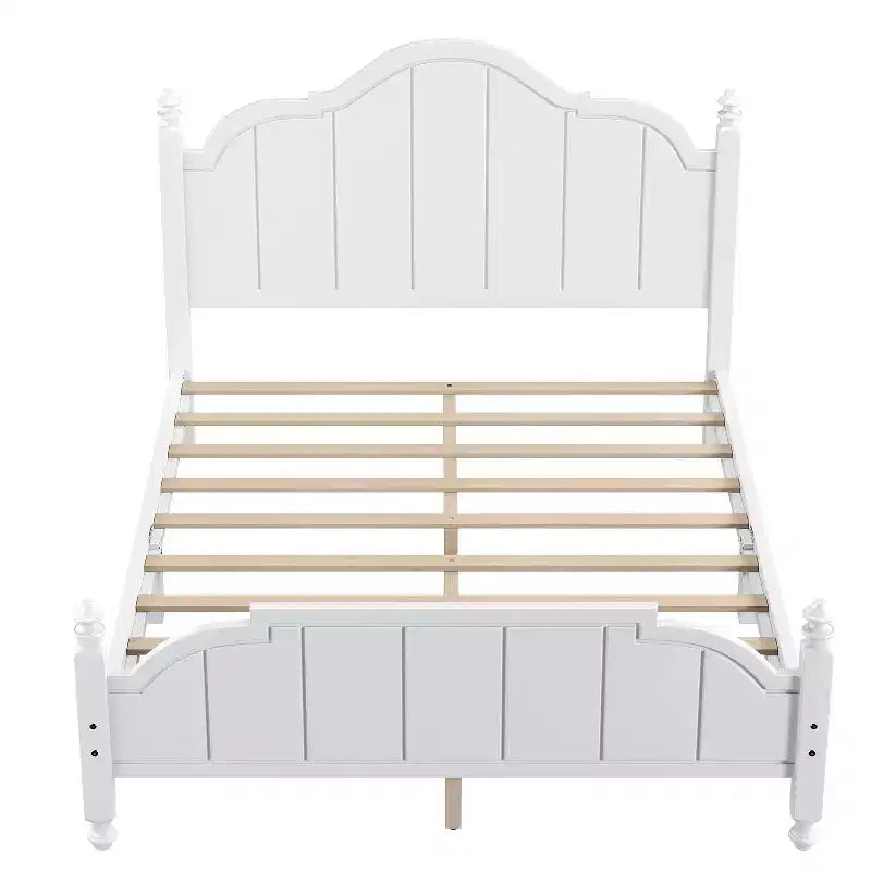 Cadre de lit Queen avec tête de lit, lit plateforme vintage en bois avec support à lattes, blanc
