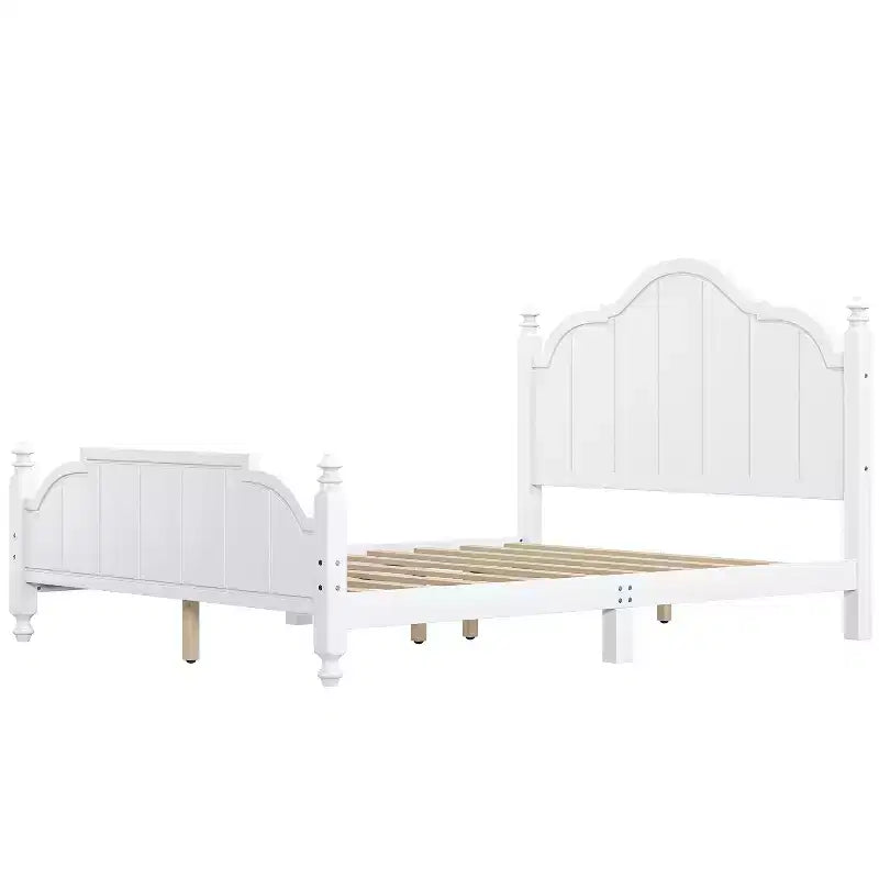 Cadre de lit Queen avec tête de lit, lit plateforme vintage en bois avec support à lattes, blanc