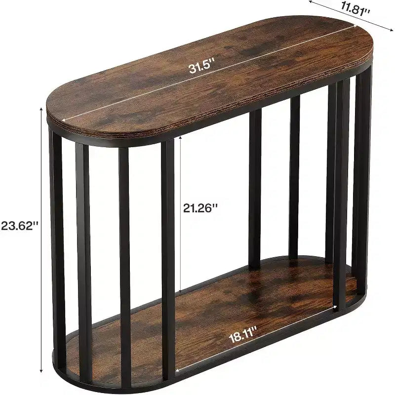 Table d'appoint industrielle étroite à 2 niveaux avec cadre en métal noir - Marron, 30 cm de large