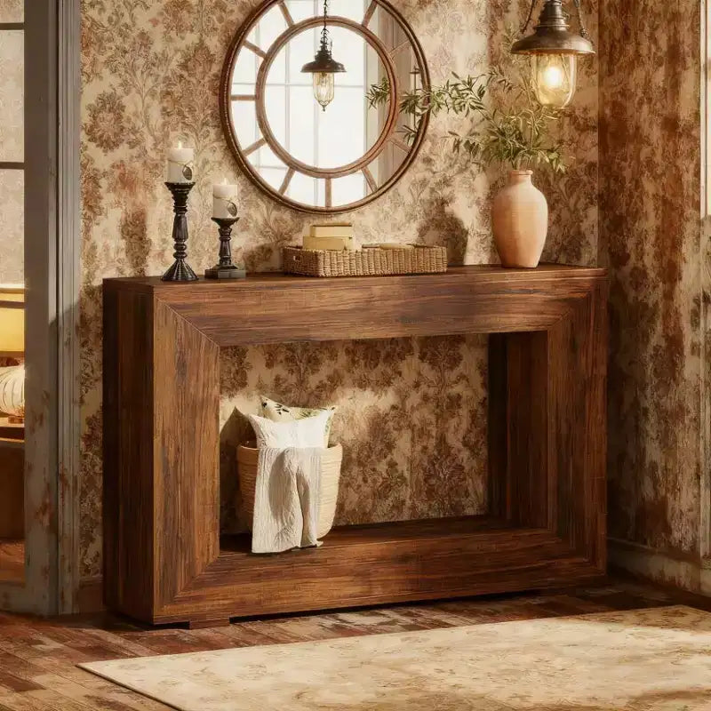 Table d'appoint en bois de style ferme rustique de 47" - Table d'appoint de canapé mince, Marron