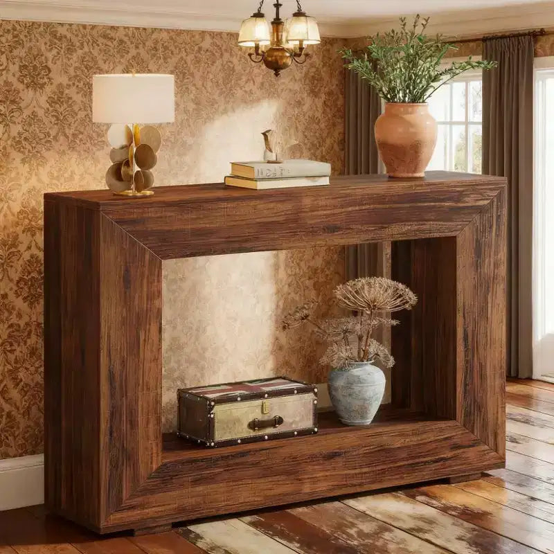 Table d'appoint en bois de style ferme rustique de 47" - Table d'appoint de canapé mince, Marron
