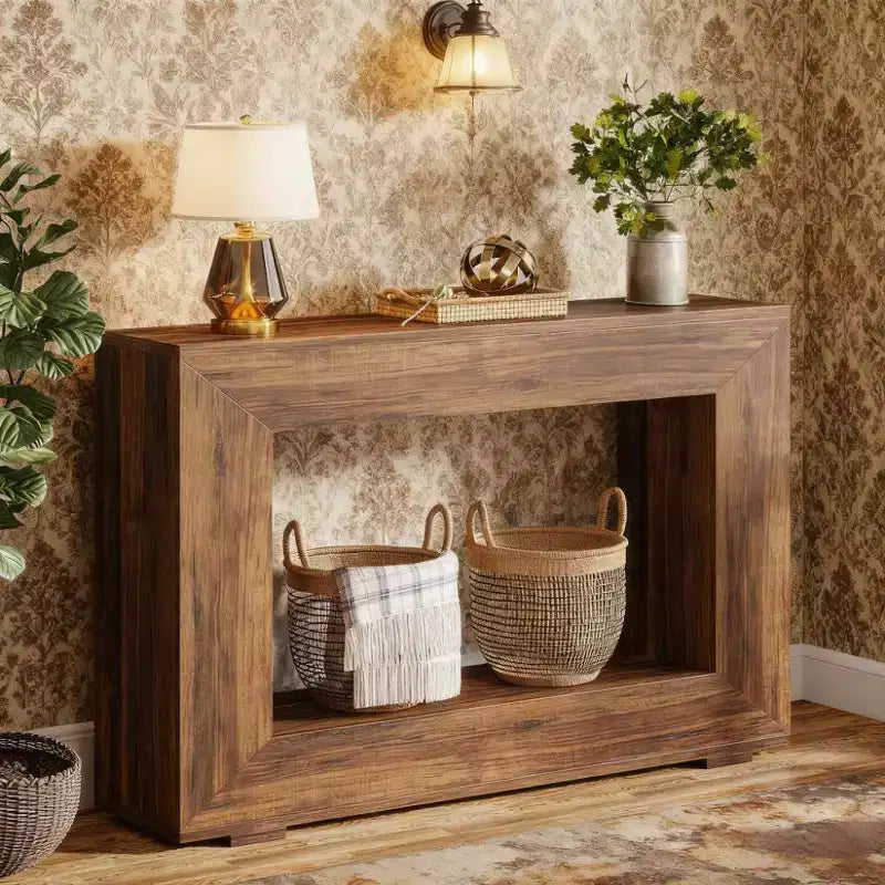 Table d'appoint en bois de style ferme rustique de 47" - Table d'appoint de canapé mince, Marron