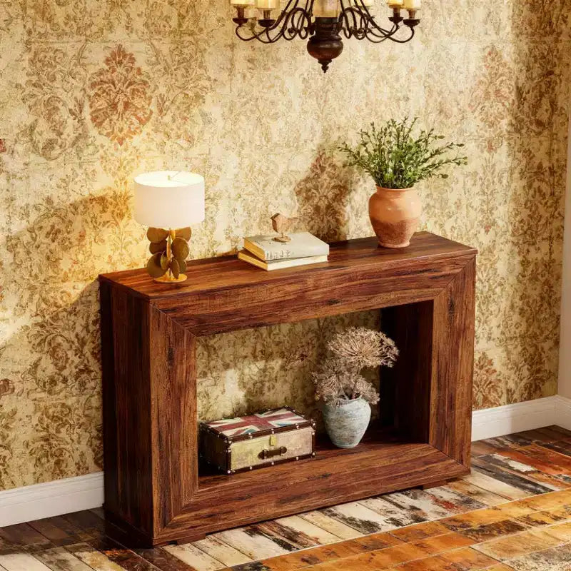 Table d'appoint en bois de style ferme rustique de 47" - Table d'appoint de canapé mince, Marron