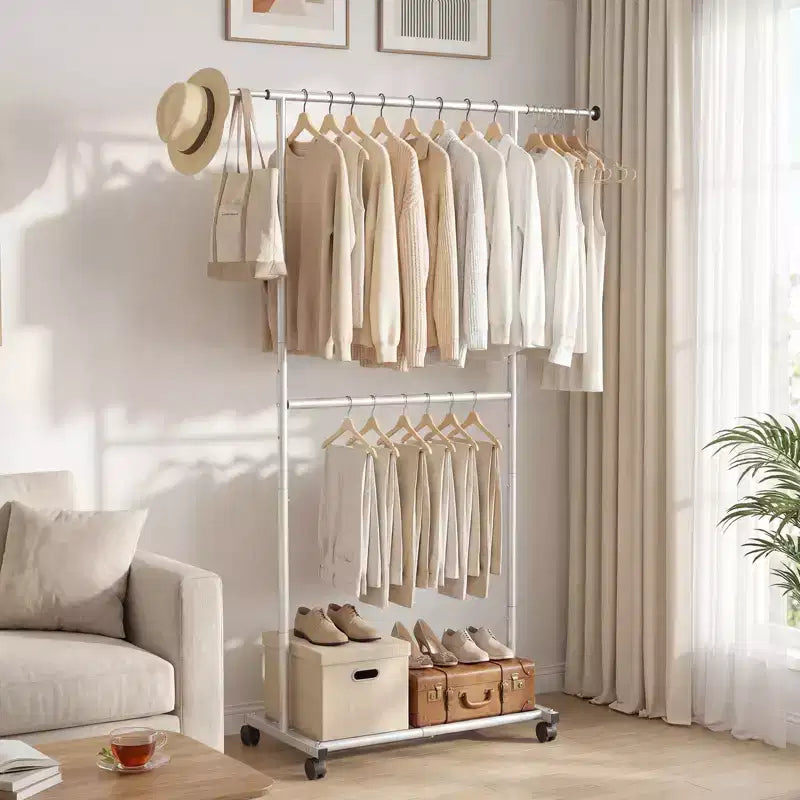 Portant à vêtements extensible sur roulettes – Armoire ouverte en métal pour chambre et dressing