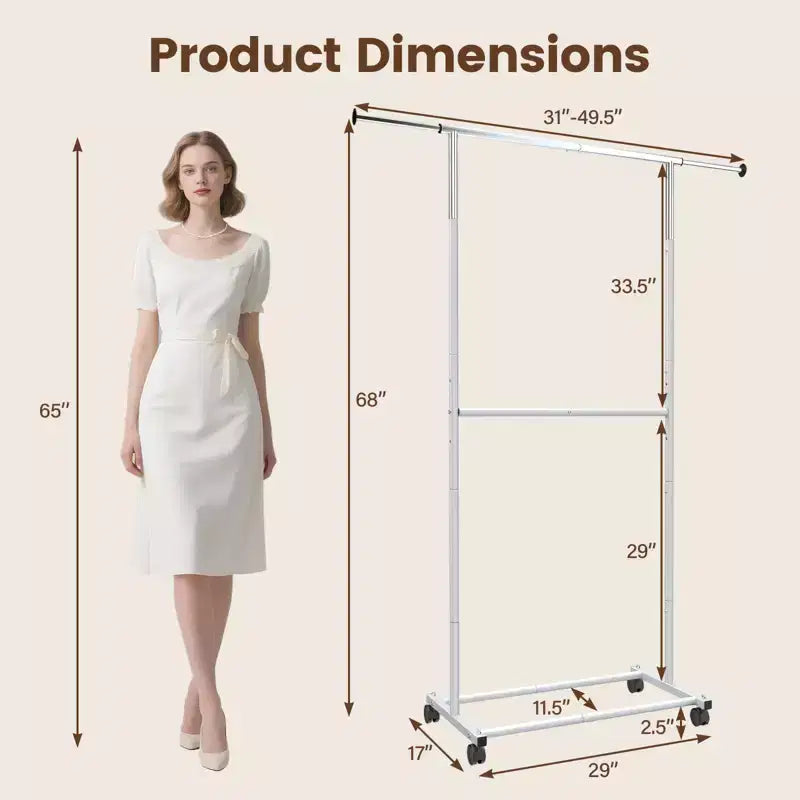 Portant à vêtements extensible sur roulettes – Armoire ouverte en métal pour chambre et dressing
