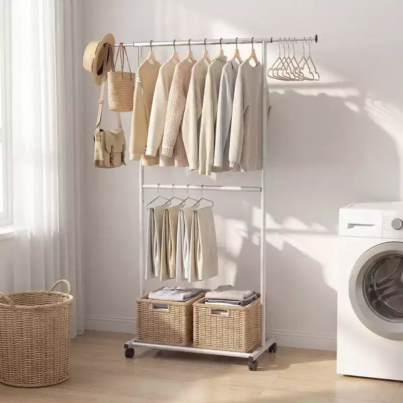 Portant à vêtements extensible sur roulettes – Armoire ouverte en métal pour chambre et dressing