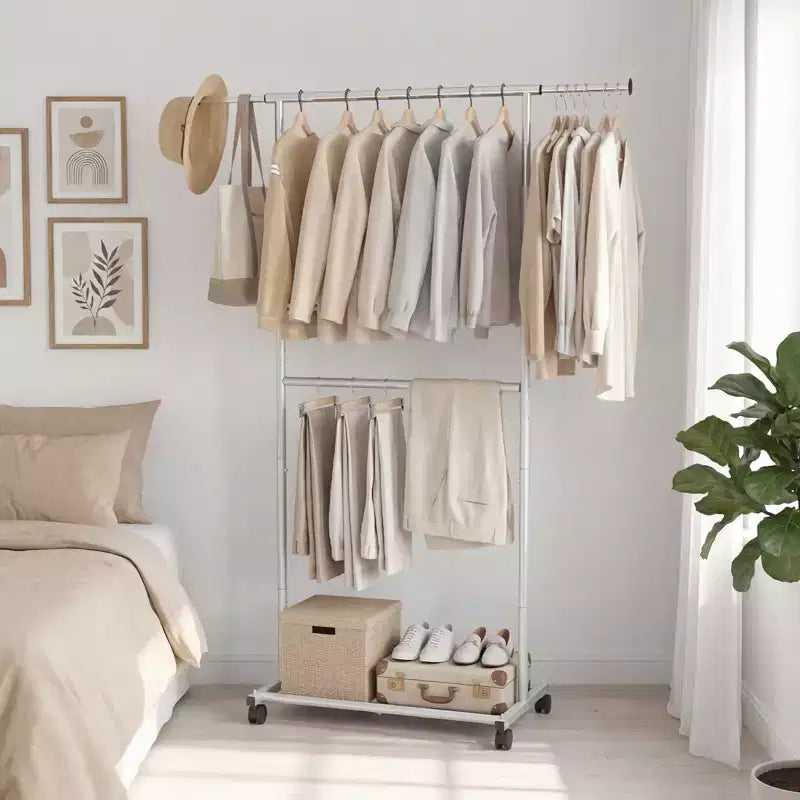 Portant à vêtements extensible sur roulettes – Armoire ouverte en métal pour chambre et dressing