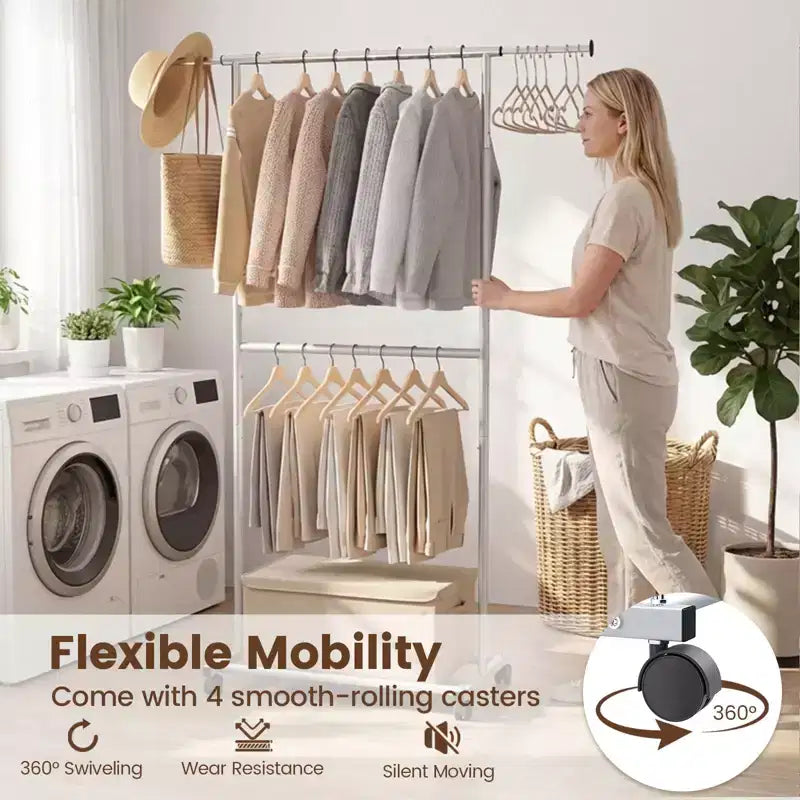 Portant à vêtements extensible sur roulettes – Armoire ouverte en métal pour chambre et dressing