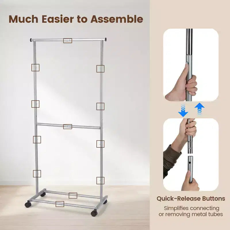 Portant à vêtements extensible sur roulettes – Armoire ouverte en métal pour chambre et dressing