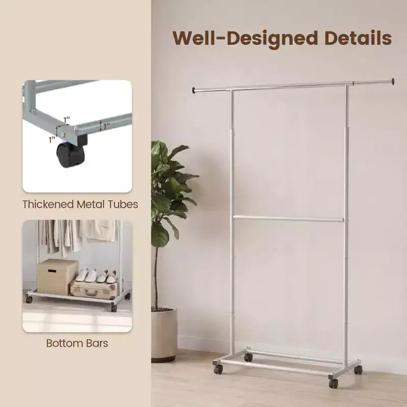 Portant à vêtements extensible sur roulettes – Armoire ouverte en métal pour chambre et dressing