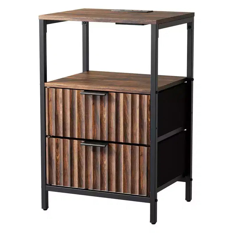 Lot de 2 tables de chevet - 2 tiroirs, 1 étagère et prise de courant intégrée, 38 cm de large