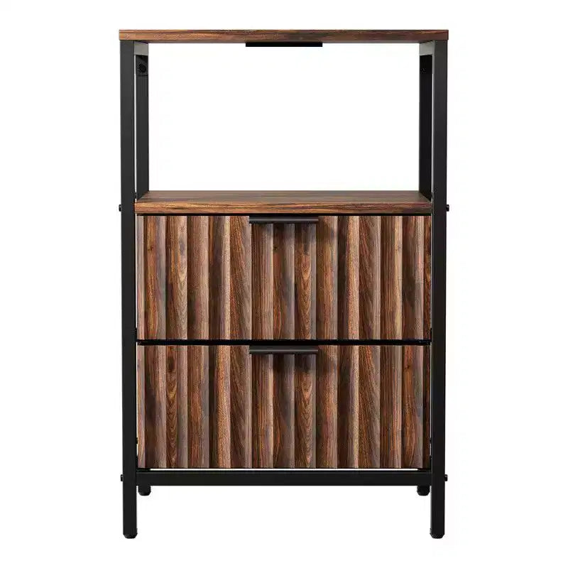 Lot de 2 tables de chevet - 2 tiroirs, 1 étagère et prise de courant intégrée, 38 cm de large