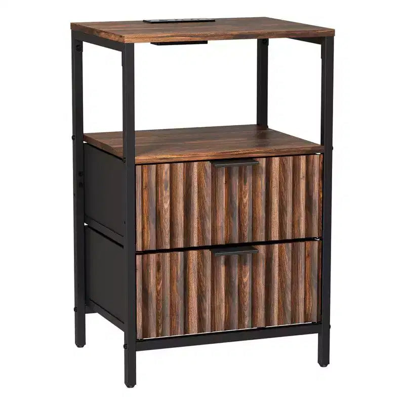 Lot de 2 tables de chevet - 2 tiroirs, 1 étagère et prise de courant intégrée, 38 cm de large