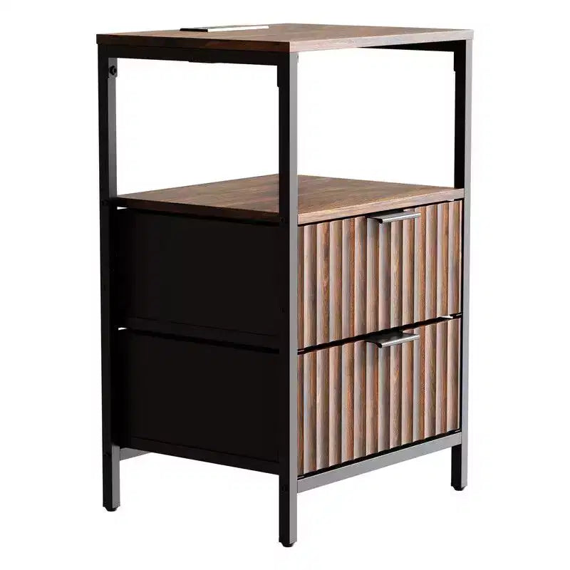 Lot de 2 tables de chevet - 2 tiroirs, 1 étagère et prise de courant intégrée, 38 cm de large