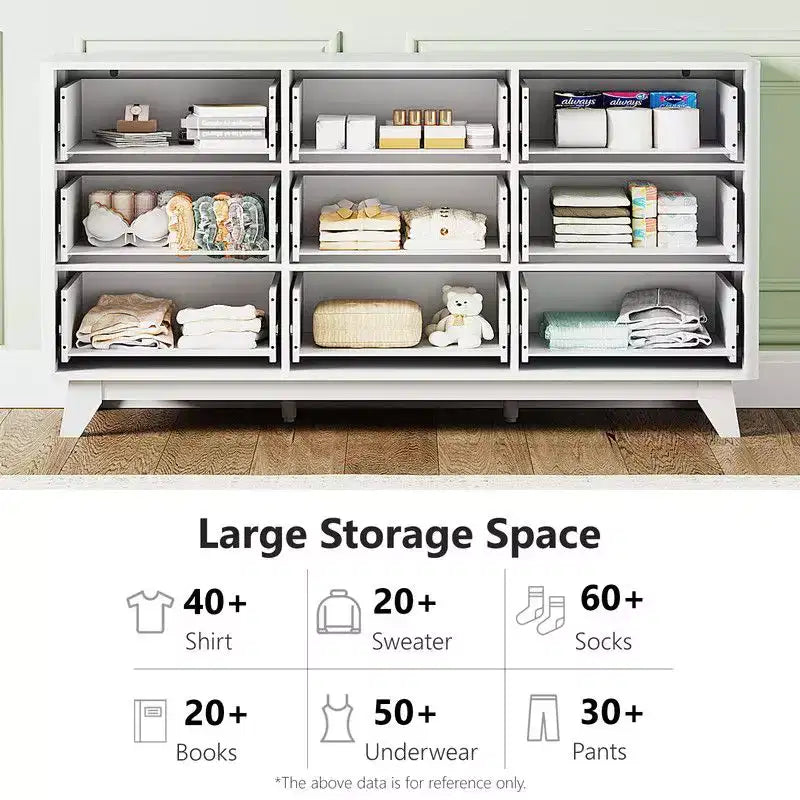 Commode large 57" à 9 tiroirs - Rangement moderne et minimaliste