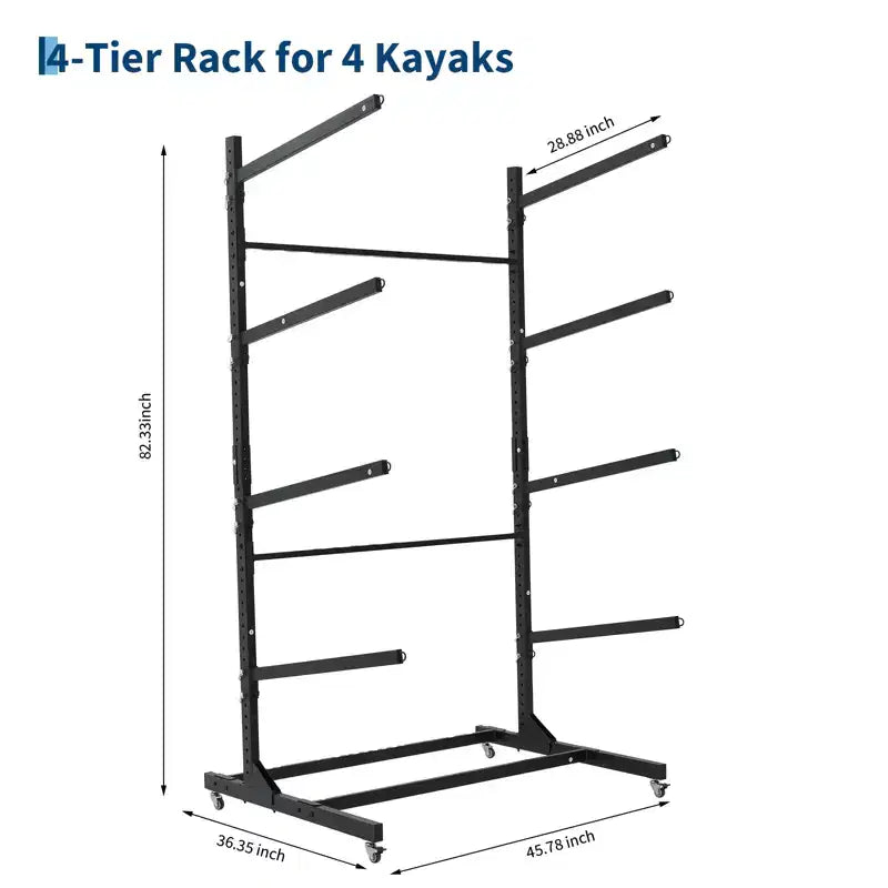 Rack de kayak autoportant robuste avec roues, support de rangement réglable pour garage et extérieur, convient aux canoës, SUP et planches de surf