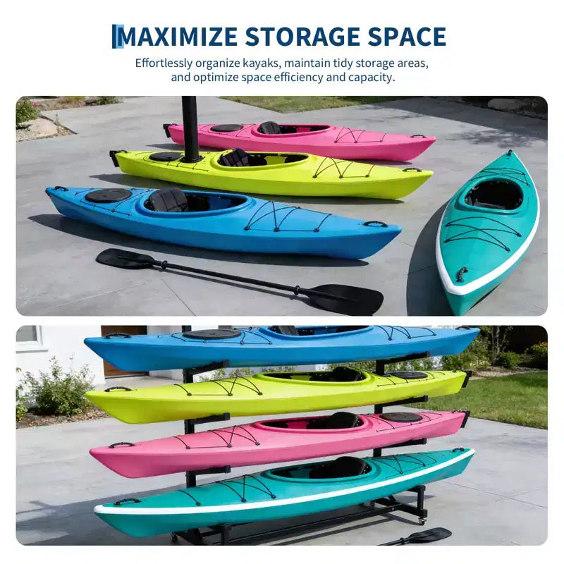 Rack de kayak autoportant robuste avec roues, support de rangement réglable pour garage et extérieur, convient aux canoës, SUP et planches de surf