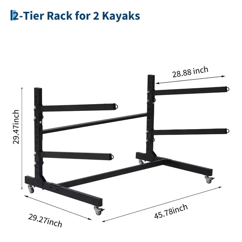 Rack de kayak autoportant robuste avec roues, support de rangement réglable pour garage et extérieur, convient aux canoës, SUP et planches de surf