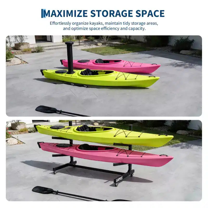 Rack de kayak autoportant robuste avec roues, support de rangement réglable pour garage et extérieur, convient aux canoës, SUP et planches de surf
