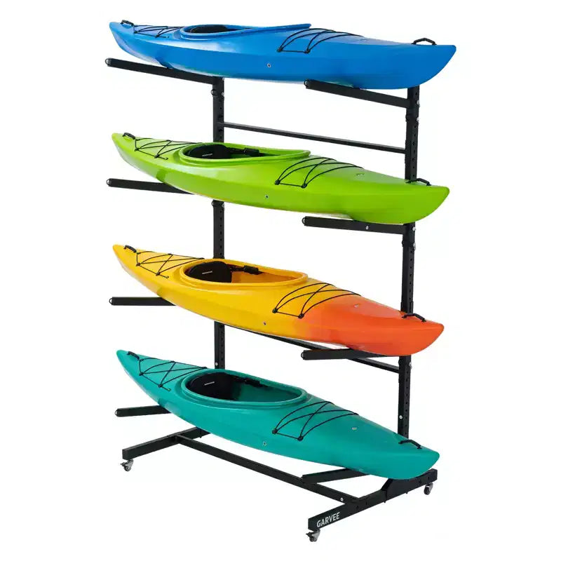 Rack de kayak autoportant robuste avec roues, support de rangement réglable pour garage et extérieur, convient aux canoës, SUP et planches de surf