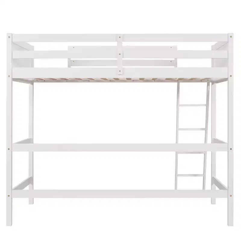 Lit mezzanine en bois, taille double, avec échelle et garde-corps - Blanc