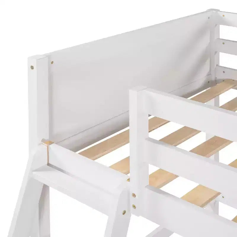 Lit mezzanine en bois, taille double, avec échelle et garde-corps - Blanc