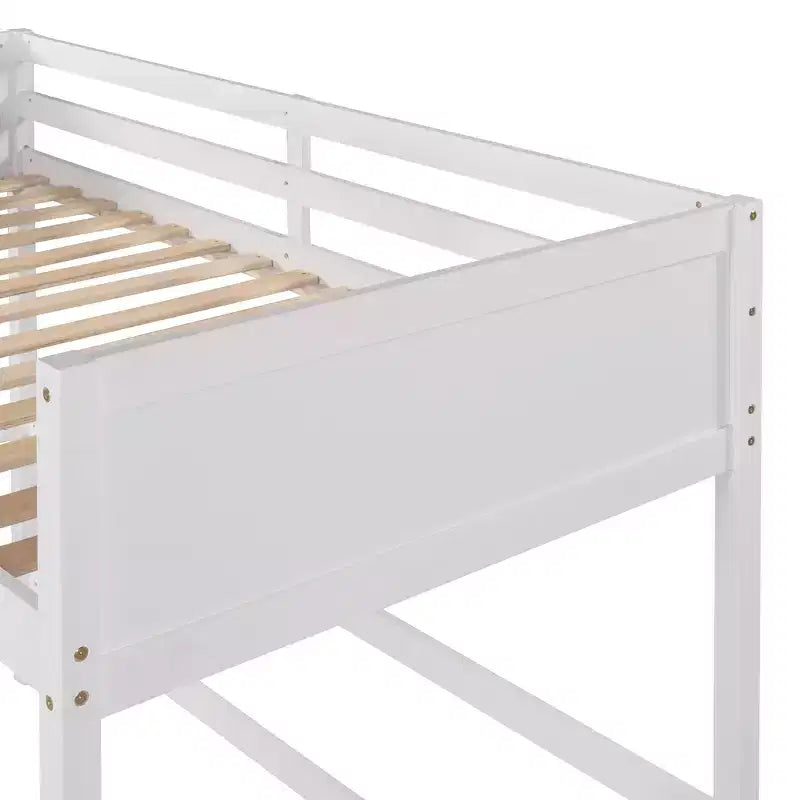 Lit mezzanine en bois, taille double, avec échelle et garde-corps - Blanc