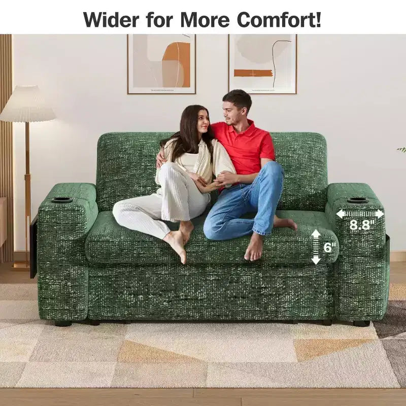 Canapé convertible 4-en-1 de 166 cm avec ports de charge USB, porte-gobelets et dossier réglable - Vert