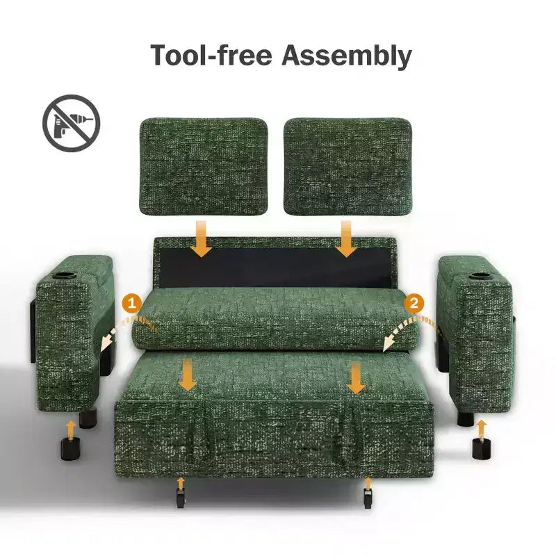 Canapé convertible 4-en-1 de 166 cm avec ports de charge USB, porte-gobelets et dossier réglable - Vert