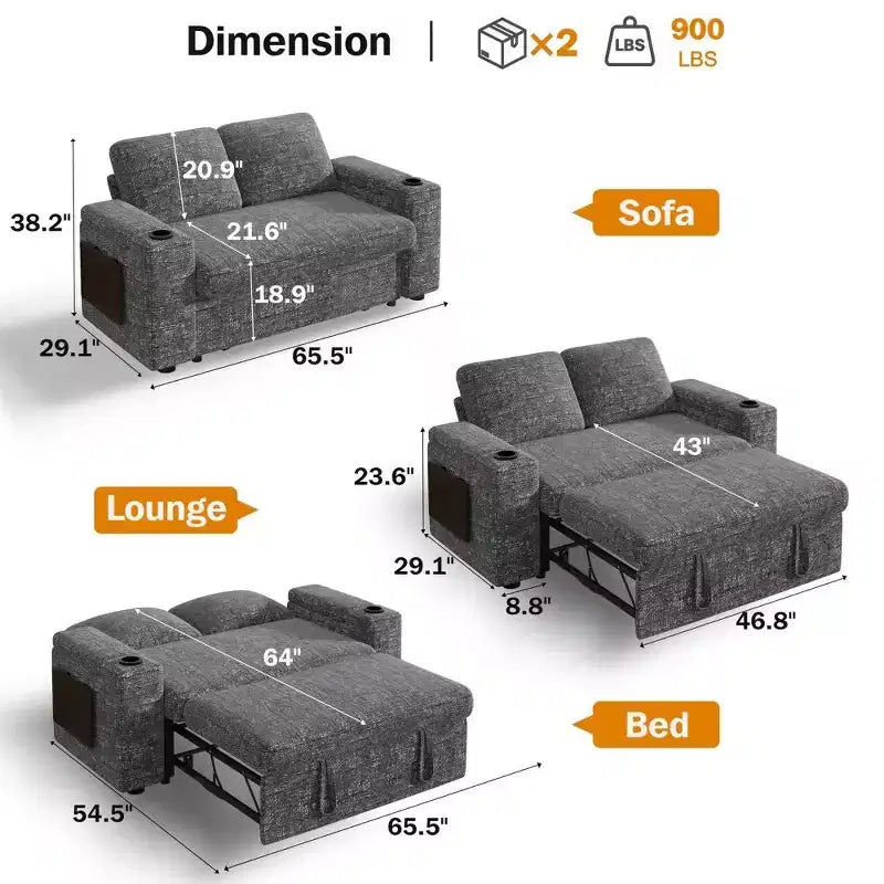 Canapé convertible 4-en-1 de 166 cm avec ports de charge USB, porte-gobelets et dossier réglable - Vert