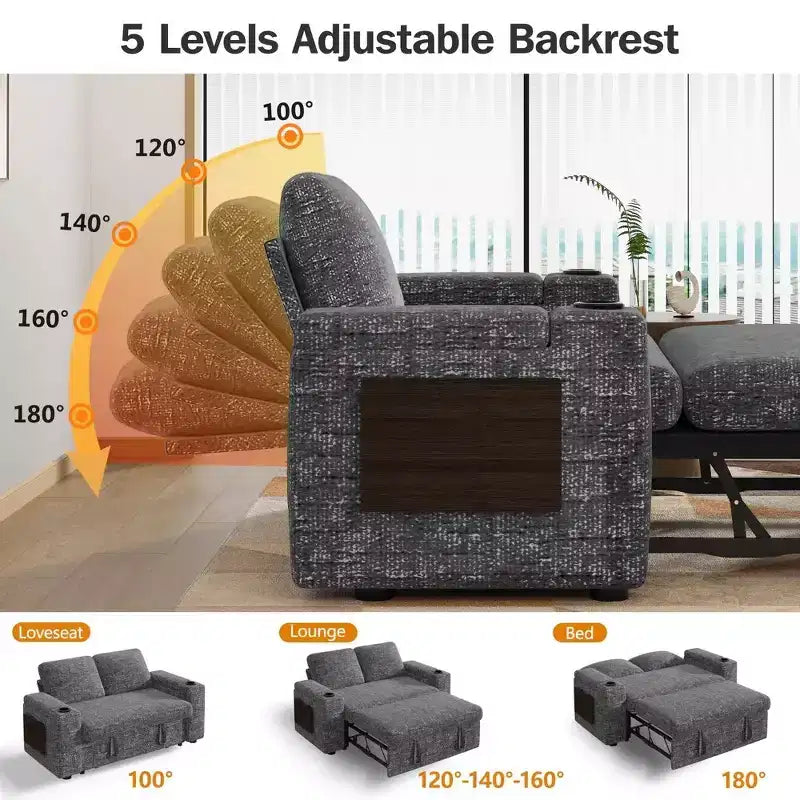 Canapé convertible 4-en-1 de 166 cm avec ports de charge USB, porte-gobelets et dossier réglable - Vert